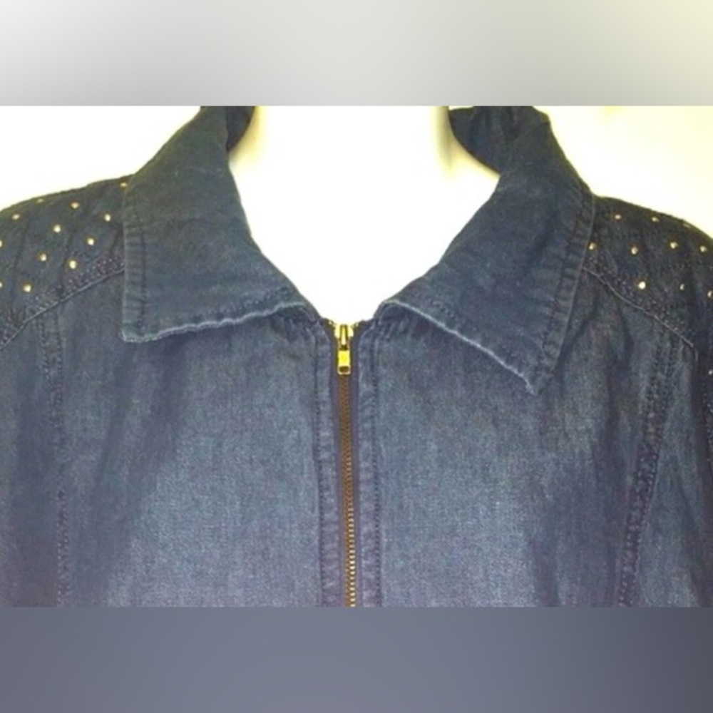 Tudor Court Chambray Full Zipper Blue Denim Jacket adze 2X w/ Bling on Pockets - Picture 2 of 8